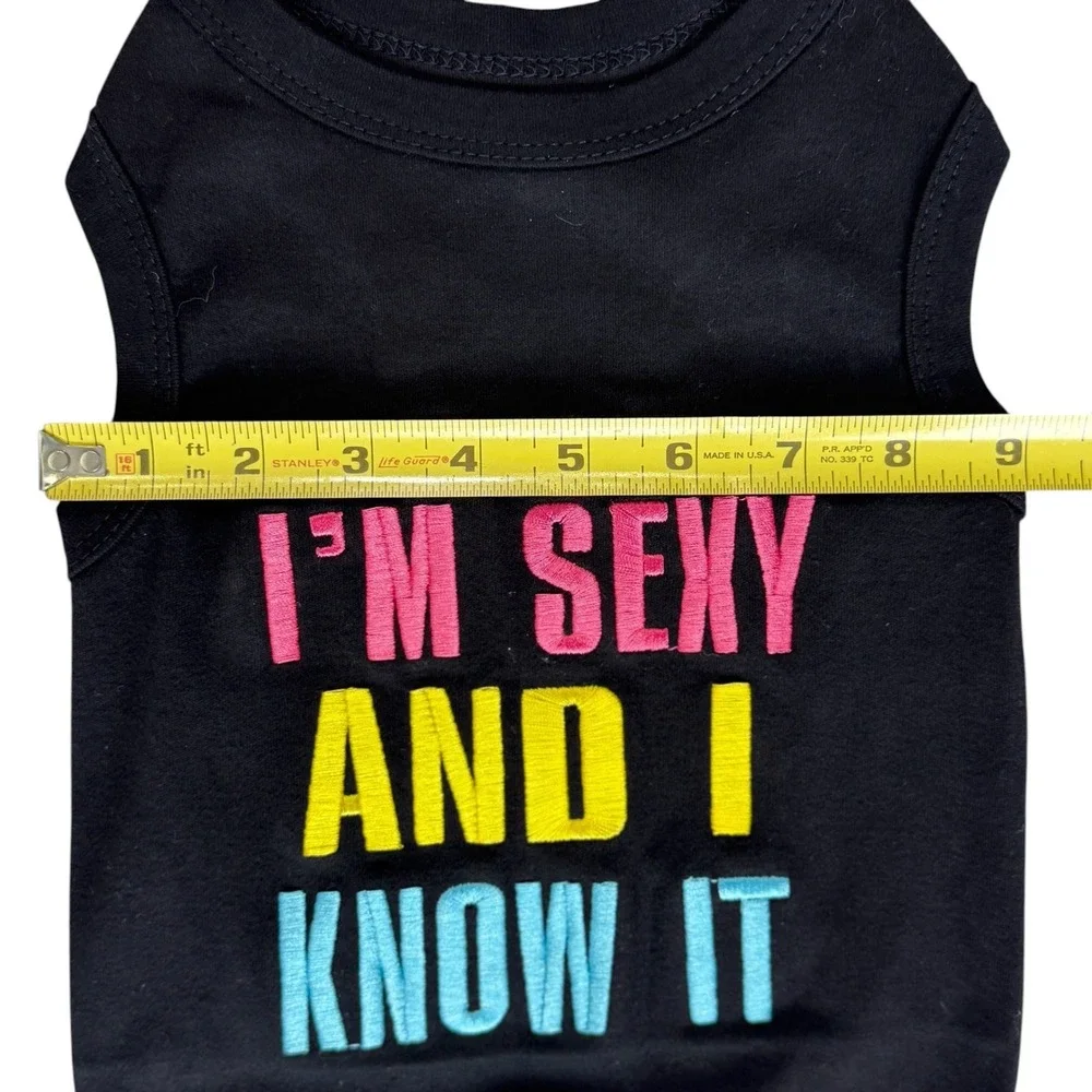 Medium Dog Funny Shirt Black Tank Top 'I'm Sexy And I Know It' Embroidered Sassy
